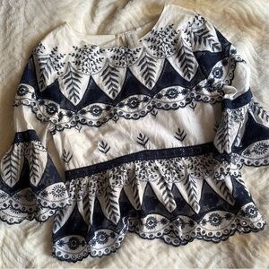 Anthropologie Guest Editor Embroidered Ruffle Top - Size XS